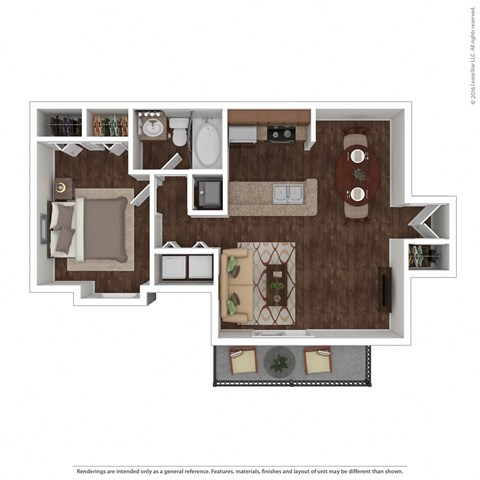 1 bedroom 1 bath floor plan a at Canopy Glen, Norcross